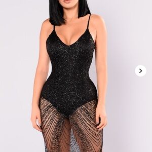 Black Glitter Sheer Dress